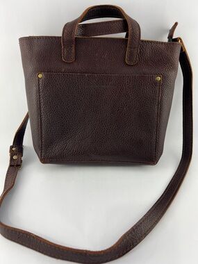 Portland Leather Goods Pebbled Leather Crossbody Tote in Dark Brown
